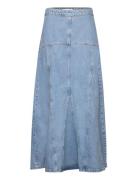 Long Denim Skirt With Seams Knælang Nederdel Blue Mango