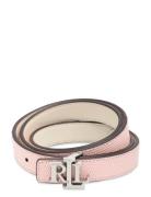 Logo Reversible Embossed Skinny Belt Bælte Pink Lauren Ralph Lauren