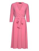 Surplice Jersey Dress Knælang Kjole Pink Lauren Ralph Lauren