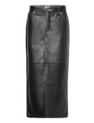 Leather Skirt Knælang Nederdel Black Filippa K
