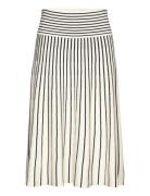 Striped Cotton-Blend Midi Skirt Knælang Nederdel Cream Lauren Ralph La...