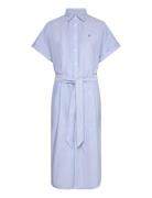 Belted Short-Sleeve Oxford Shirtdress Knælang Kjole Blue Polo Ralph La...