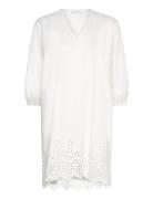 Cotton Dress W/ Embroidery Knælang Kjole White Rosemunde