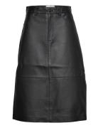 Slfronja Hw Long Leather Skirt B Knælang Nederdel Black Selected Femme