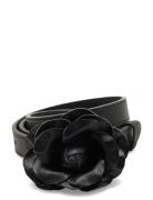 Leather Flower-Buckle Skinny Belt Bælte Black Lauren Ralph Lauren