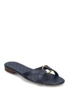 Emmy Nappa Leather Slide Sandal Flade Sandaler Blue Lauren Ralph Laure...