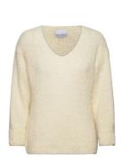 Fora Knit V-Neck Sweater Tops Knitwear Jumpers White Noella