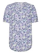 Floral Split Neck Blouse Tops Blouses Short-sleeved Blue Esprit Casual