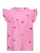 Pkkya Ss Emb. Top Bc Tops T-Kortærmet Skjorte Pink Little Pieces