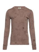Top Merino Wool Aop Tops T-shirts Long-sleeved T-Skjorte Brown Lindex