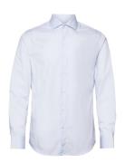 Slim-Fit Micro-Print Twill Suit Shirt Tops Shirts Business Blue Mango