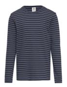 Stripe Rib L/S T Tops T-shirts Long-sleeved T-Skjorte Navy Müsli By Gr...