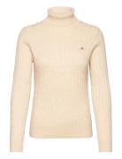 Stretch Cotton Cable Turtleneck Tops Knitwear Turtleneck Cream GANT