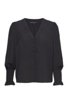 Crepe V Neck Blouse Tops Blouses Long-sleeved Black French Connection