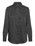 Over D Satin Shirt Tops Shirts Long-sleeved Black Gina Tricot