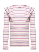 Top Frill Detail Stripe Tops T-shirts Long-sleeved T-Skjorte Pink Lind...