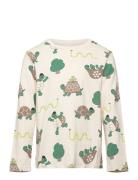 Top Ls With Turtle Aop Tops T-shirts Long-sleeved T-Skjorte Cream Lind...