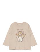 Cotton Printed T-Shirt Tops T-shirts Long-sleeved T-Skjorte Beige Mang...