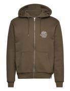 Globe Zipper Hoodie Tops Sweatshirts & Hoodies Hoodies Khaki Green Les...