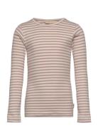 T-Shirt L/S Modal Striped Tops T-shirts Long-sleeved T-Skjorte Beige P...
