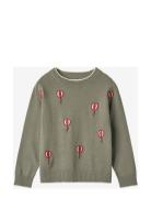 Favo Embroidered Pullover Tops Knitwear Pullovers Khaki Green Fliink