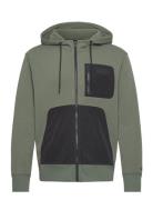 Mix Media Zip Through Hoodie Tops Sweatshirts & Hoodies Hoodies Green ...