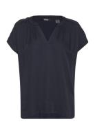 V-Necked Viscose Blouse Tops T-shirts & Tops Short-sleeved Navy Esprit...
