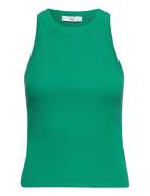 Ribbed Cotton-Blend Top Tops T-shirts & Tops Sleeveless Green Mango