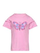 Ruffle Artwork T-Shirt Tops T-Kortærmet Skjorte Pink Tom Tailor