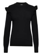 Objmalena L/S Ruffle Pullover Tops Knitwear Jumpers Black Object