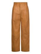 D1. Pleated Leather Pants Bottoms Trousers Leather Leggings-Bukser Bro...