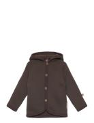 Cardigan Merino Wool W. Buttons And Hoodie, Brown Tops Knitwear Cardig...