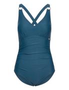 Womens Shaping V Neck 1 Piece Sport Swimsuits Blue Speedo