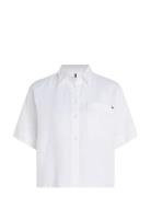 Linen Ss Shirt Tops Shirts Short-sleeved White Tommy Hilfiger