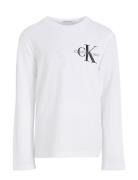 Chest Monogram Ls Top Tops T-shirts Long-sleeved T-Skjorte White Calvi...