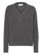 Slfmaline Ls Knit V-Neck Noos Tops Knitwear Jumpers Grey Selected Femm...