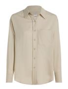 Linen Blend Relaxed Shirt Tops Shirts Long-sleeved Beige Calvin Klein