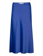 Slflena Hw Midi Skirt Noos Knælang Nederdel Blue Selected Femme