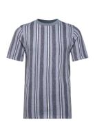 Towel Striped O-Neck Tee S/S Tops T-Kortærmet Skjorte Blue Lindbergh