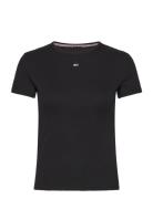 Tjw Slim Essential Rib Ss Tops T-shirts & Tops Short-sleeved Black Tom...