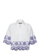 Alissa Cotton Embroid Popover Tops Shirts Short-sleeved White French C...