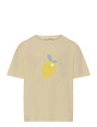 Printed Cotton-Blend T-Shirt Tops T-Kortærmet Skjorte Yellow Mango