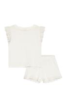 Ruffled Cotton Pyjamas Sets Sets With Short-sleeved T-shirt Cream Mang...