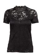 Vistasia Lace S/S Top - Noos Tops T-shirts & Tops Short-sleeved Black ...