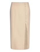 Linen Skirt With Slit Knælang Nederdel Beige Mango