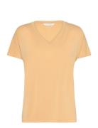 Mschfenya Modal V Neck Tee Tops T-shirts & Tops Short-sleeved Yellow M...