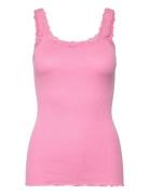 Silk Top W/ Lace Tops T-shirts & Tops Sleeveless Pink Rosemunde