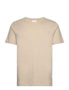 Mouliné O-Neck Tee S/S Tops T-Kortærmet Skjorte Beige Lindbergh