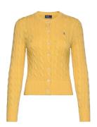 Cable-Knit Cotton Crewneck Cardigan Tops Knitwear Cardigans Yellow Pol...