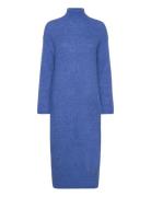 Slfmaline Ls Knit Dress High Neck Noos Knælang Kjole Blue Selected Fem...